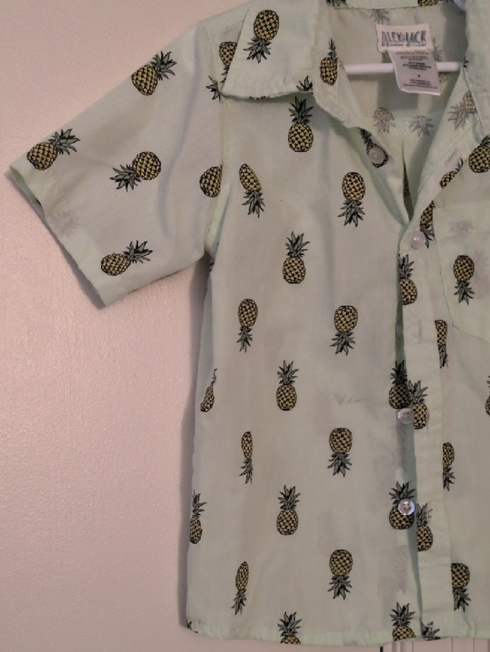 Kids Pineapple Print Button-Down Shirt in Mint by - Picture 3 of 7